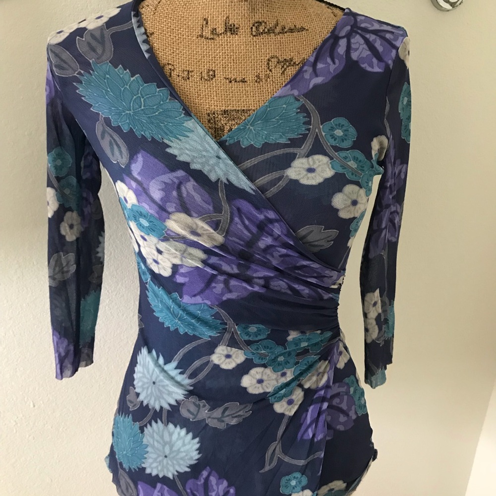 Floral Wrap Top in Purple and Blue